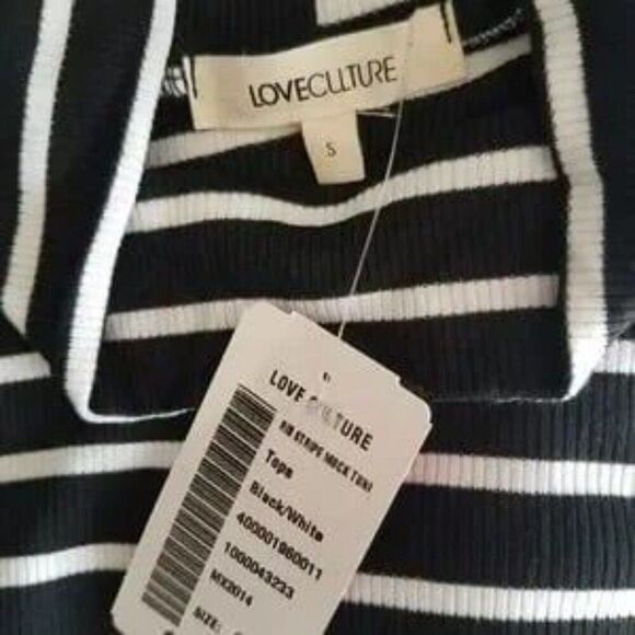 Black & White Small Long Top by Love Culture Juniors Striped Mock Turtle Neck - Picture 4 of 11